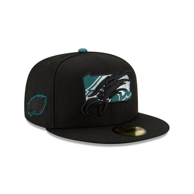 Black Philadelphia Eagles Hat - New Era NFL State Logo Reflect 59FIFTY Fitted Caps USA4638057